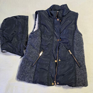 Women's VANITY Navy & Gray Puffer Vest with Faux Fur Lining, Size M